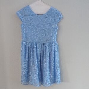 Girls' Light Blue Lace Cap Sleeve Party Dress